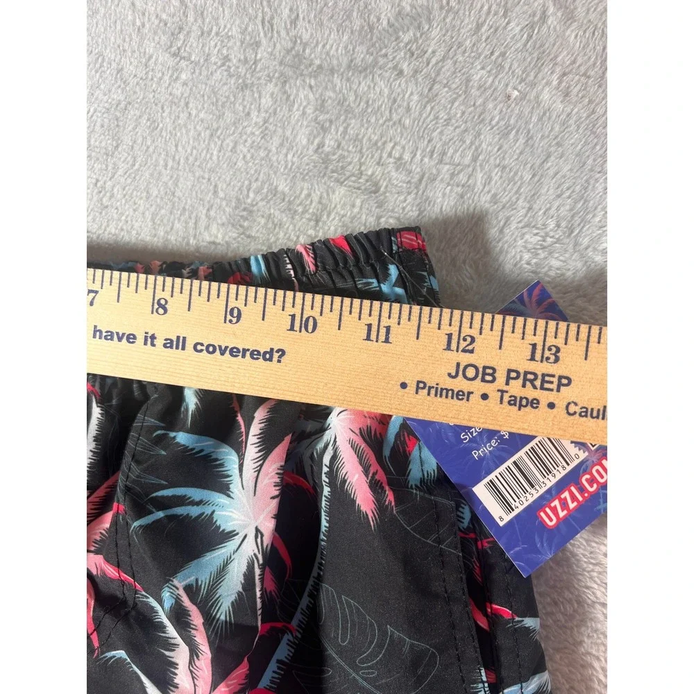 Uzzi Boys Large Tropical Palm Tree Swim Trunks Black‎ Neon Pink Blue K029 NWT